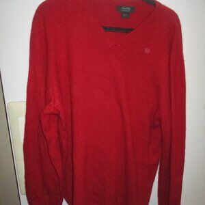 vintage marshall field's Mens 100% Cashmere V Neck Sweater thick rich red LT